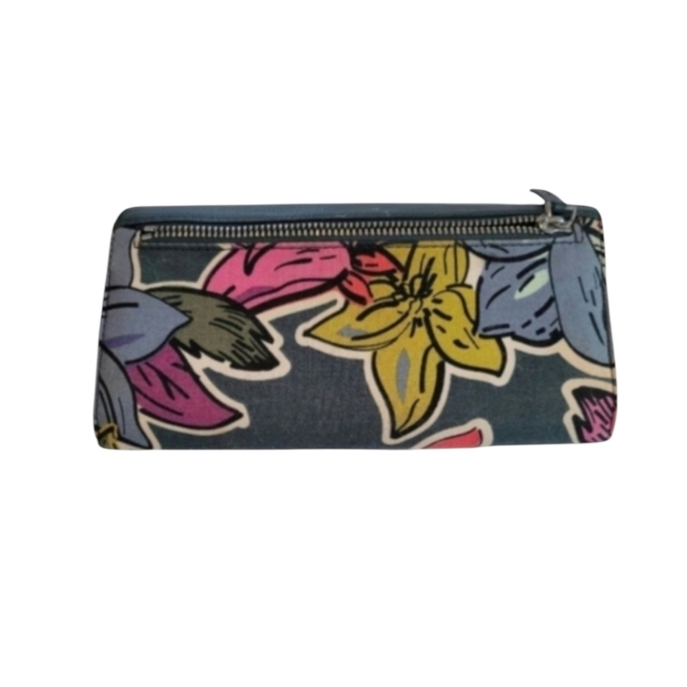 Vera Bradley Lily Floral Polka Dot Blue Yellow Pink Multi Pocket Wallet